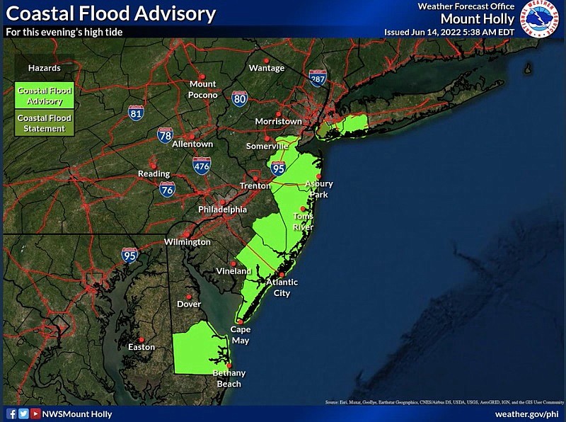 Area depicted in green is where minor flooding is expected. (Courtesy of National Weather Service)