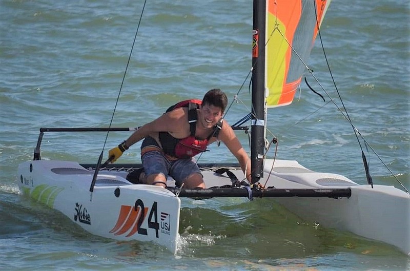 Tyler Myers competes in the 2021 U.S. Sailing Multihull Championships in Corpus Christi, Texas, in November. (Photo courtesy of Tyler Myers) 