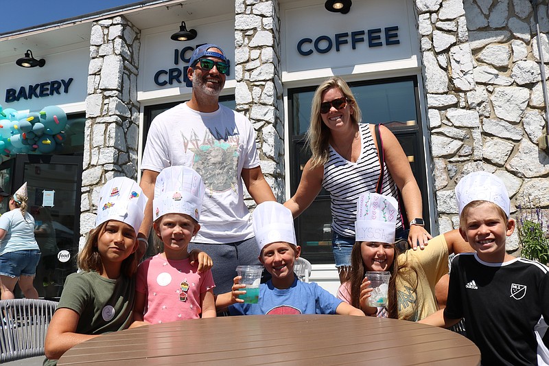 Sea Isle second homeowners, Jason and Bridget Eichmiller, and their children and cousins, enjoy the Shorebreak Cafe birthday bash.