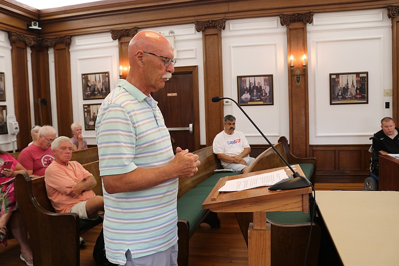 Rick Bernardini, chairman of the Ocean City Environmental Commission, tells Council he wants the debate over artificial turf decided in a public referendum.