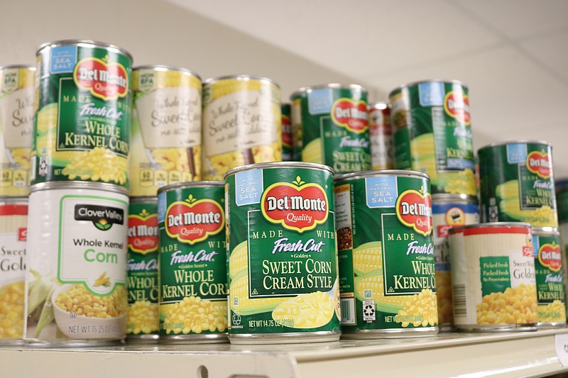 Canned vegetables are among the many food items offered.