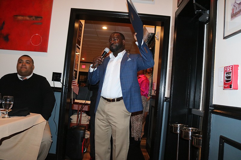 McClellan addresses his supporters after receiving the award.