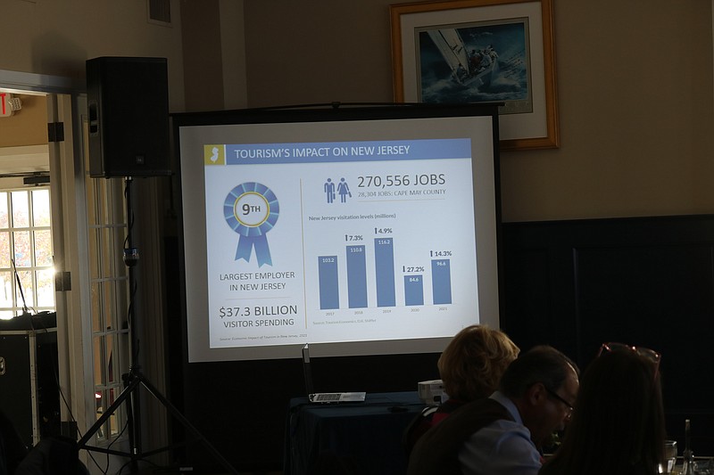 A slide from the presentation highlights the number of employees in Cape May County during the tourism season.