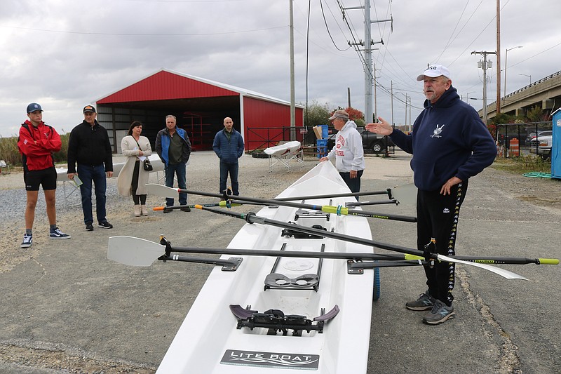 Tom Feaster of the South Jersey Rowing Club talks about features of the coastal boats during an event in Ocean City in October 2022.