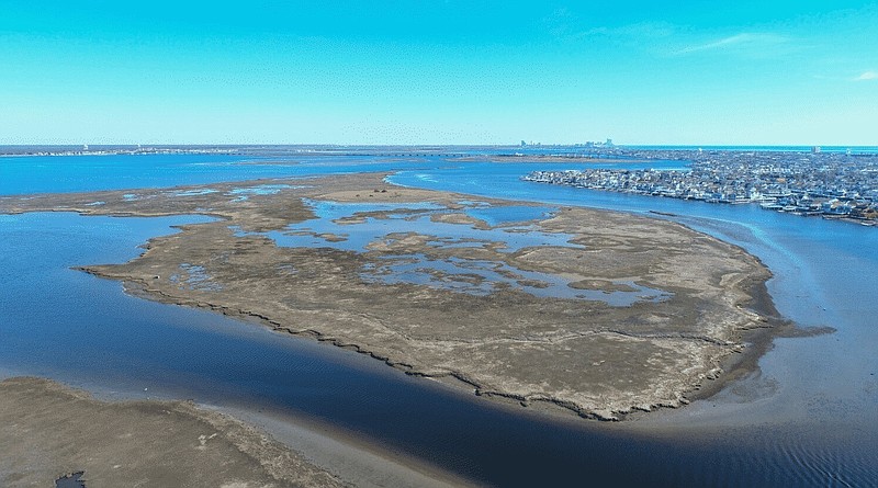 When the "living shoreline" is complete at Shooting Island in Ocean City, it will provide a buffer from coastal storms. (Photo courtesy of The Drone Life)