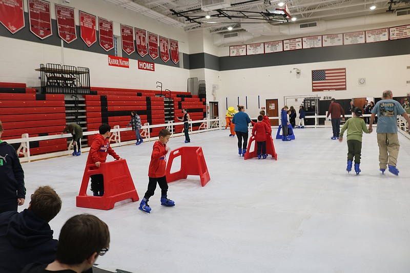 Although not suitable for sports, the high school's main gym floor is allowed ice skating during First Night. 