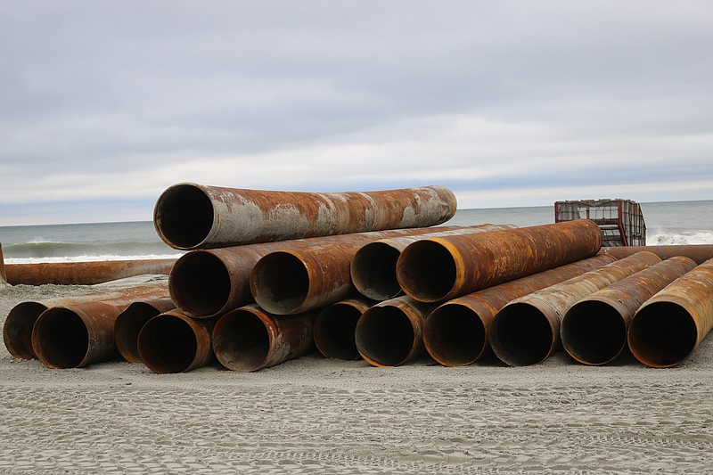 Sand will be pumped through these massive pipes.