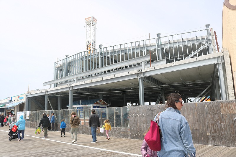 Work on the arcade building at Playland's Castaway Cove is at a standstill while the amusement park awaits Zoning Board approvals.