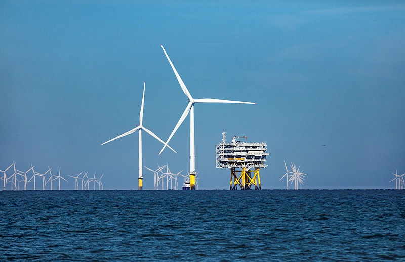 A photo of the Orsted offshore wind farm in Burbo Bank, the United Kingdom, shows turbines that are more than 600 feet tall. The proposed Ocean Wind project at the Jersey Shore will have turbines towering more than 900 feet high. (Photo courtesy of Orsted)