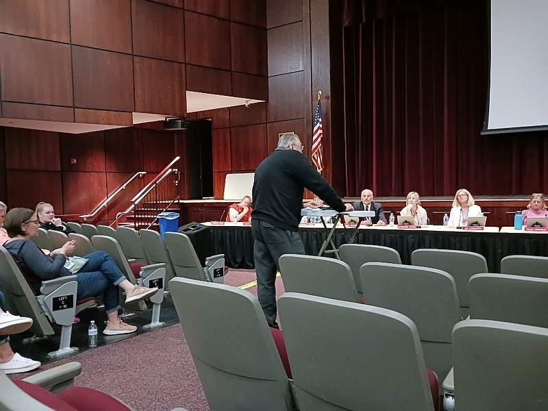 Vic Staniec, an Ocean City resident and member of the watchdog group, Fairness in Taxes, addresses the board.