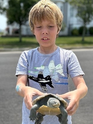 Owen Hoffman, of Ocean City, carefully holds a terrapin he rescued this month. (Photo courtesy of Kathy Hoffman) 