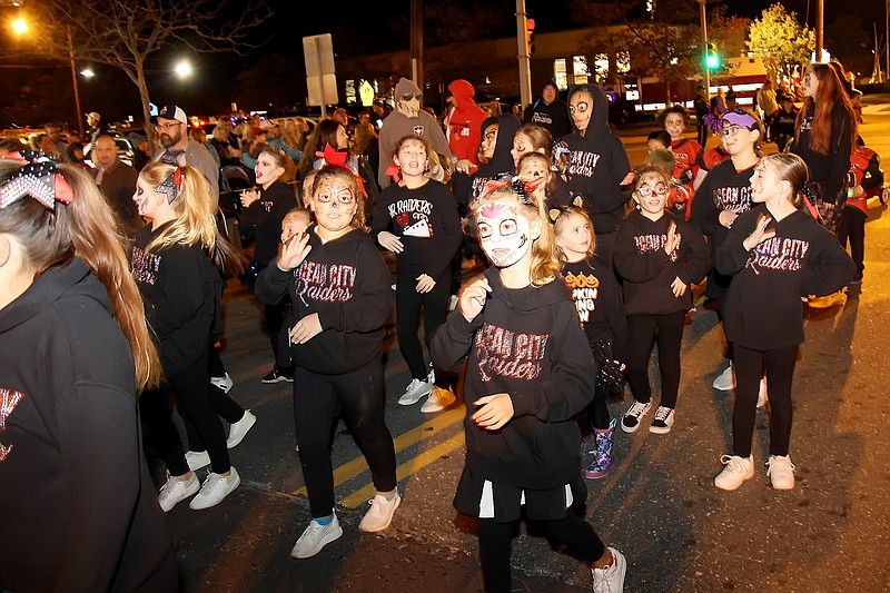 Ghoulish dancers do a routine down Asbury Avenue during the 2022 Halloween Parade.