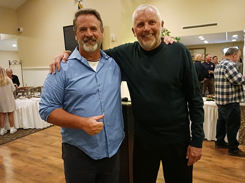 Running mates Steve Flogaus, left, and Robin Shaffer at the Bellevue Tavern election night.