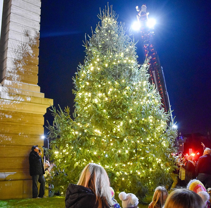 The tree is lit with the help of Santa atop the Ocean City Fire Department's ladder truck. (Photo courtesy of Ocean City)