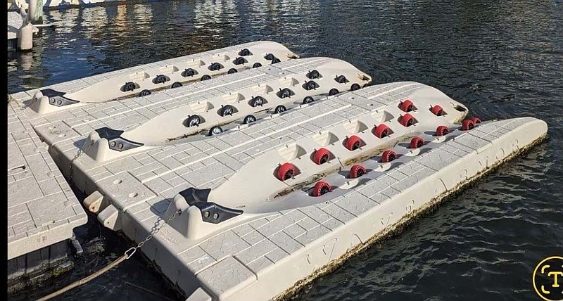 This dock was seen floating on the bay side near the Ninth Street Bridge.