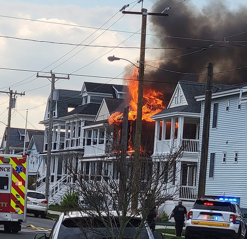 Flames tear through a home at 1414 Simpson Ave. in Ocean City. (Photo courtesy of Facebook)