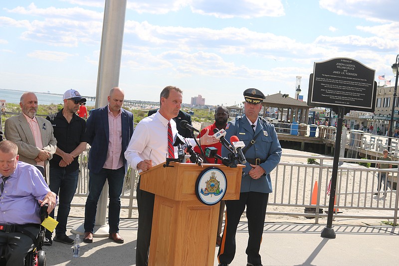 Mayor Jay Gillian discusses the trouble over Memorial Day weekend during a Boardwalk news conference.