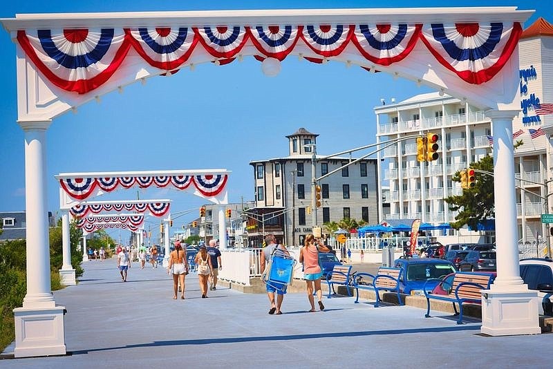 Cape May's Promenade is patriotically decorated for the holiday. (Photo courtesy of Cape May County Department of Tourism)