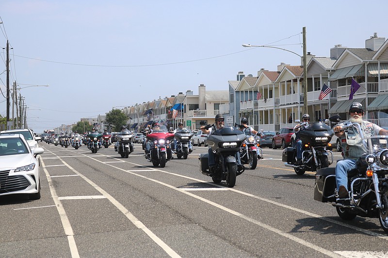 The Legion Riders lead the motorcade escort to the American Legion Post 524 headquarters at 46th Street and West Avenue during the 2024 Rest & Relaxation ceremony.
