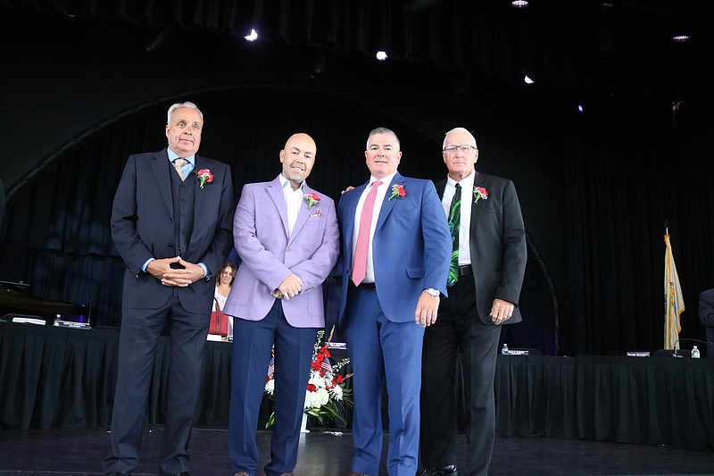 From left, Second Ward Councilman Keith Hartzell, Third Ward Councilman Jody Levchuk, First Ward Councilman Terry Crowley Jr. and Fourth Ward Councilman Dave Winslow stand together on the stage of the Ocean City Music Pier.