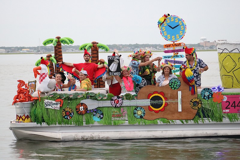 Night in Venice participants deck out their boat in Jimmy Buffett-themed style in 2024.