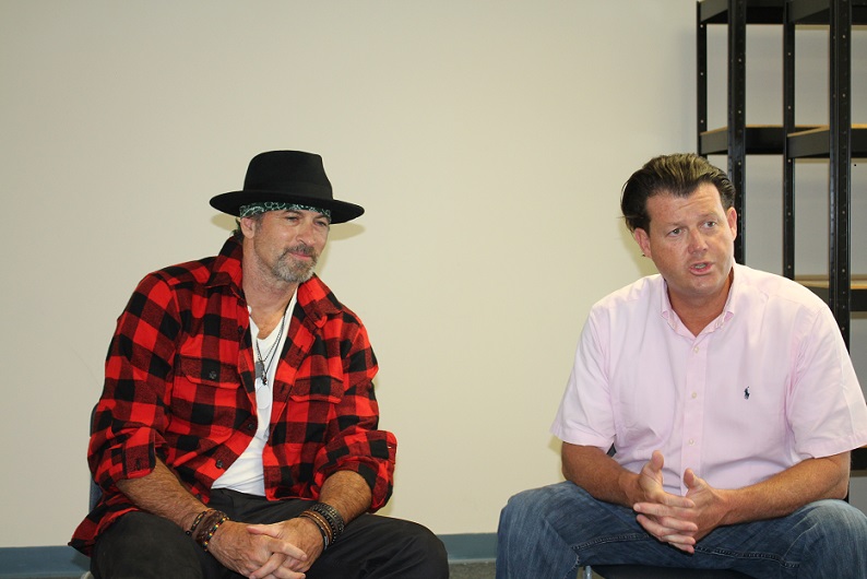 OCNJDaily's Mike DeVlieger (right) interviews Scott Patterson prior to Patterson's concert with his band, Gordon, at the Bill and Nancy Hughes Performing Arts Center at Ocean City High School, set for August 13, 