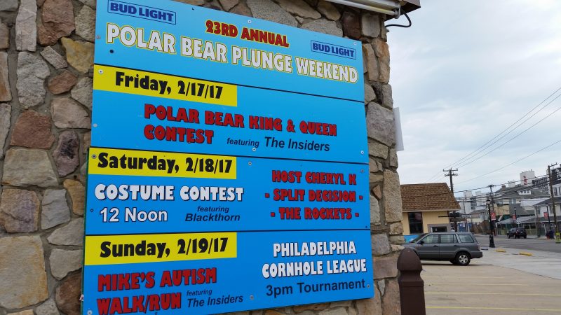 A lineup of Polar Bear-related events is listed on a sign at the LaCosta Lounge, the epicenter for weekend entertainment.