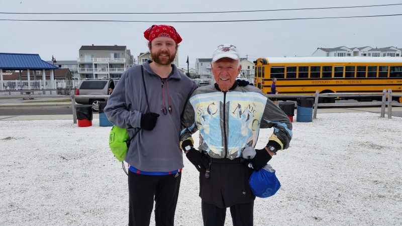 Roger Hauge, 85, was joined by his 35-year-old son, Eric, in the marathon.