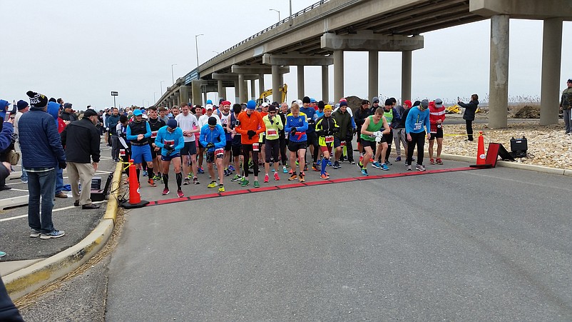 Runners line up at the starting line.