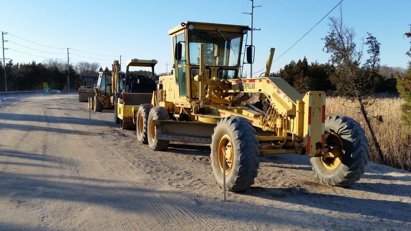 Heavy construction equipment is being used to rebuild and pave the boulevard.