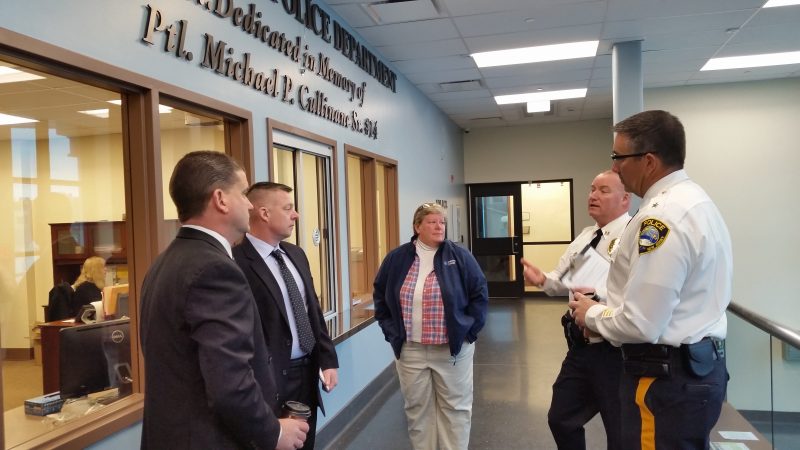 Councilwoman Mary Tighe, center, briefly joined the tour to affirm the city government's support of the police department.