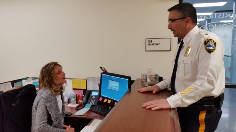 Sea Isle Police Chief Thomas D'Intino, speaking to his secretary, Susan Blaker, said accreditation is a highly coveted honor.