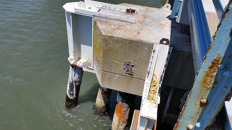 Three new concrete-filled piles, each 150 long, were installed underwater in this section of the bridge to reinforce the support system.