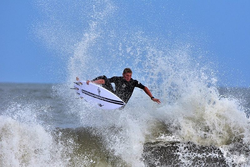 Pat McCarron going off on a wave after a recent storm.