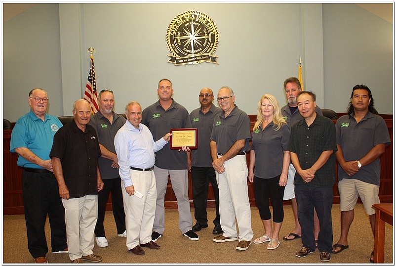  Sea Isle City Mayor Leonard Desiderio (fourth from left) welcomed several drivers from the Sea Isle City Jitney Association to City Hall, where he and members of City Council thanked them for their “commitment to providing outstanding service to all the citizens of Sea Isle City.”  Shown with the Mayor and City Councilmen J.B. Feeley and Jack Gibson (far left) are (from left) jitney drivers Jay Buchbinder, of Brigantine; SIC Jitney Association President Dave Berry, of Atlantic City; Malik Ashraf, of Galloway Township; Tom Woodruff, of Mays Landing; Terri Kromenacker, of Galloway Township; Ed Fitzgerald, of Brigantine; Christopher Lee, of Atlantic City; and Lou DiMacale, of Egg Harbor Township.
