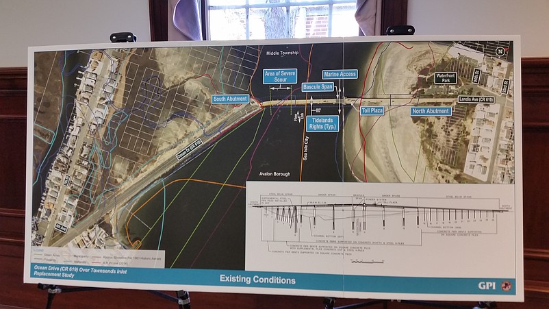 An aerial rendering shows how the bridge links Sea Isle and Avalon across the Townsends Inlet channel.