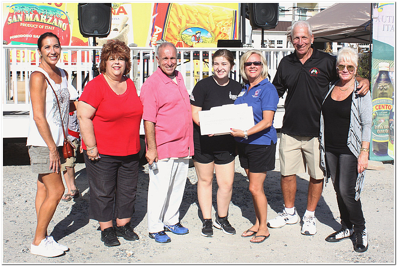 Shown during the check presentation are (from left) Vicki Pittaluga, Carmela V. Desiderio, Mayor Desiderio, Carmela L. Desiderio, Deborah Director of Volunteer Services Cyndy Kornfeld, Sea Isle City Italian-American Club President Dan Otto and Netta Otto.
