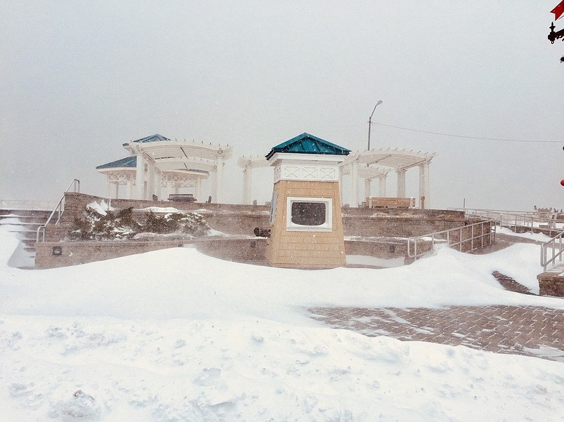 The blizzard leaves snow drifts near the entrance to the Promenade at the end of John F. Kennedy Boulevard. (Courtesy Sea Isle City Public Information Officer Katherine Custer)