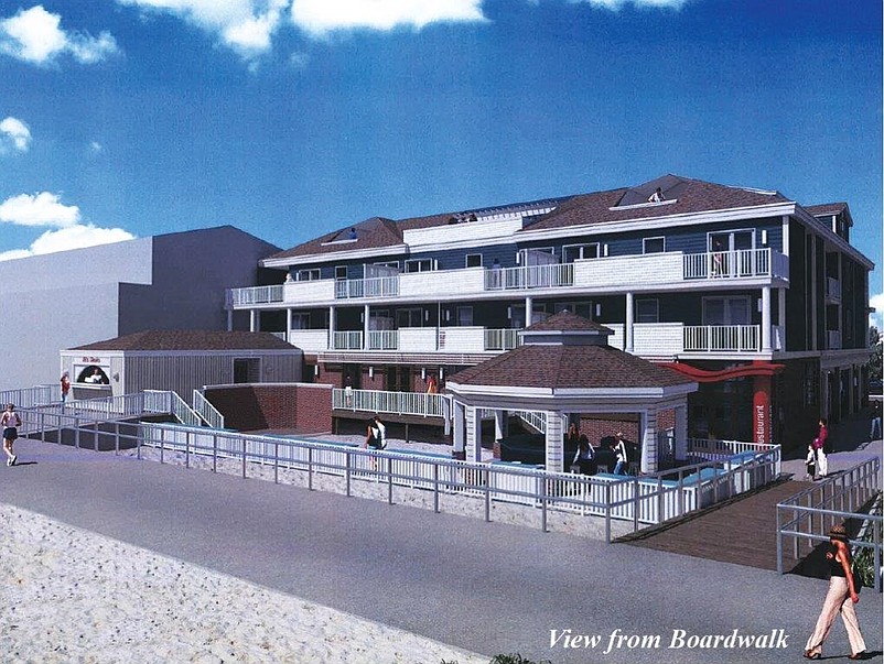 A second architectural rendering shows the outdoor beachfront bar that is proposed with the development project.