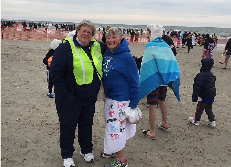 Janet Halasek, of Sea Isle City, is the only person to participate in all 24 Sea Isle Polar Bear Plunges. Pictured here with Councilwoman Mary Tighe.