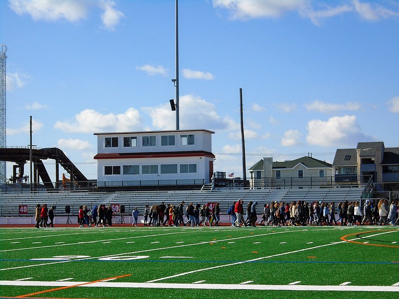 Ocean City High School students return to class after the walkout.