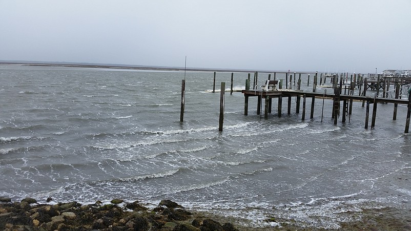 Wind-whipped water turns choppy on the bay near 92nd Street.