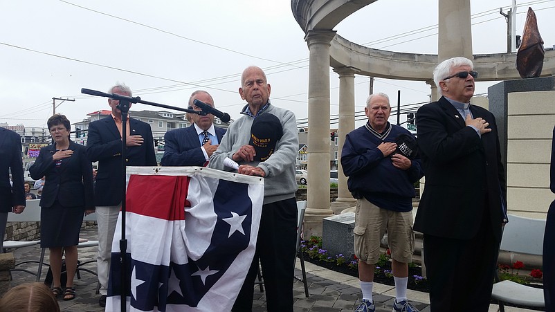 The late Bill Johnson, center, shown here leading the Pledge of Allegiance during the 2018 Memorial Day ceremony, will be one of two deceased World War II veterans who will be honored during Sea Isle City's Veterans Day commemoration on Nov. 11. 