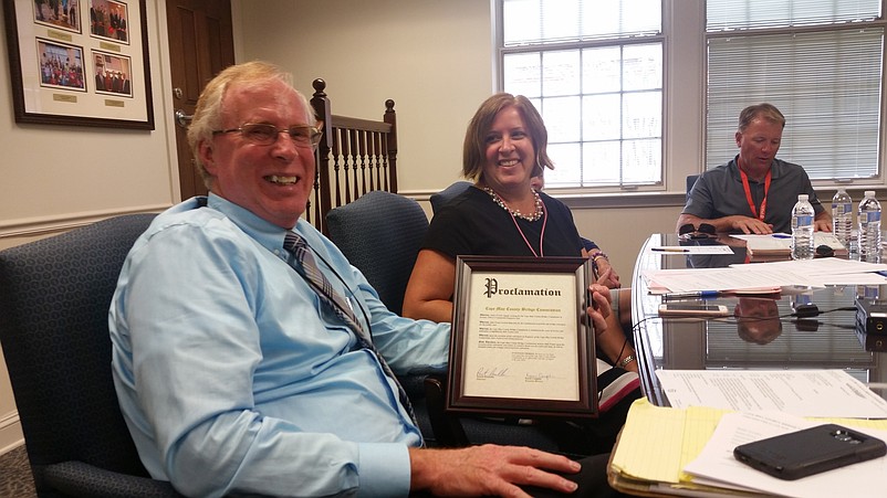 Cape May County Bridge Commission Executive Director Karen Coughlin is pictured in 2018 with then-County Engineer Dale Foster.