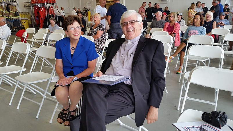 St. Joseph Church Deacon Joseph Murphy, shown with Cape May County Clerk Rita Marie Fulginiti at a recent ceremony, believes the old chapel is in "terrible condition" and should be replaced by a new spiritual life center.