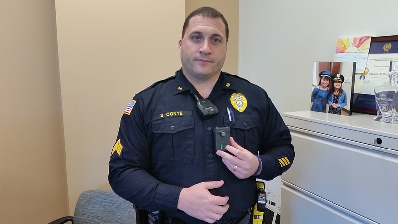 Sea Isle Police Sgt. Steven Conte activates the body camera he is wearing.