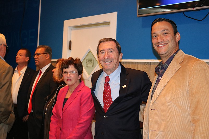 Republican congressional candidate Seth Grossman, center, is joined by Cape May County Clerk Rita Marie Fulginiti and Cumberland County Republican Chairman Michael Testa.