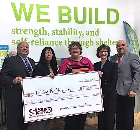 From left, Sturdy Savings Bank Senior Vice President/Director of Retail Banking David Repici; Sturdy Senior Vice President/ Director of Human Resources Trina McSorley; Shawn Lockyear, Executive Director, Cape May County Habitat for Humanity; Sturdy Vice President/Residential and Consumer Lending Manager Kathryn Steiger; and Sturdy Assistant Vice-President/Residential and Consumer Lending Officer Chuck Meachon.