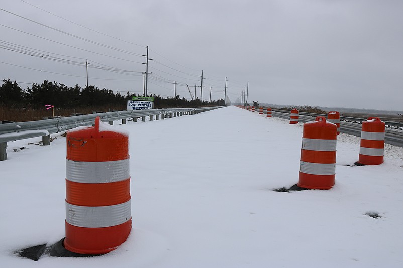 The newly rebuilt section of Sea Isle Boulevard, shown here covered with snow, is 4.5 feet higher to protect motorists from flooding.