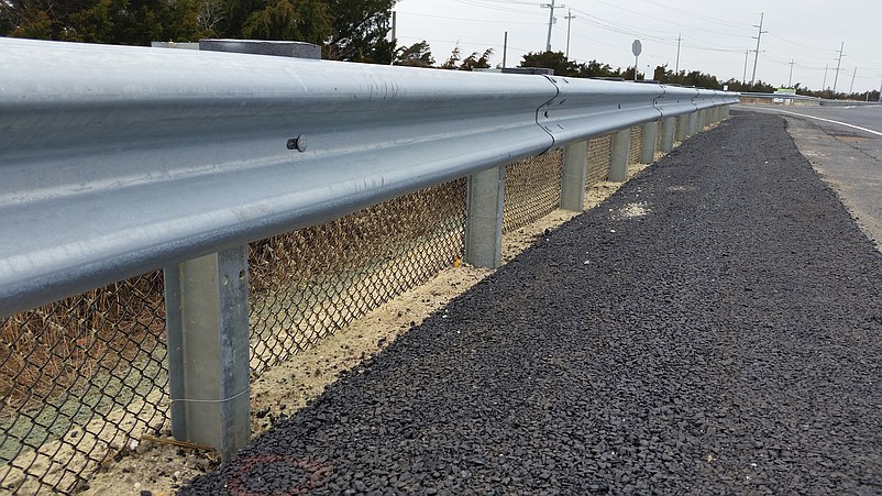 A closeup view shows the intricate metal fencing that prevents turtles from getting onto the roadway.